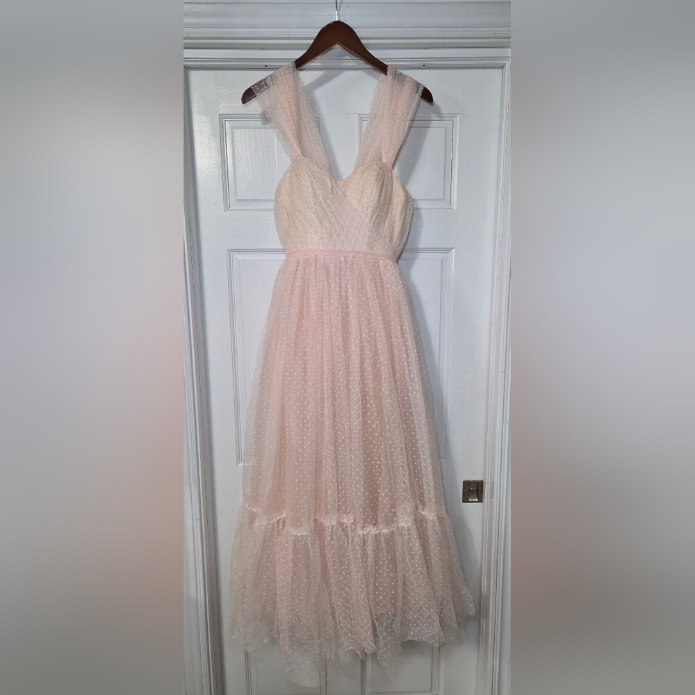 NEW Hebeos Ankle Length Dotted Tulle Light Pink Puffy Prom Dress Size Medium